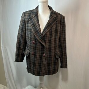 J. London Plaid Blazer Double‎ Breasted Brown Black Career Jacket